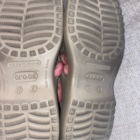 CROCS Women's Two-Strap Beige/Taupe Slide Sandals - Picture 3 of 4